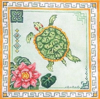 Pillow 220GX Turtle & Lily Pads/ Borders 10x10 on 13 mesh MM Designs