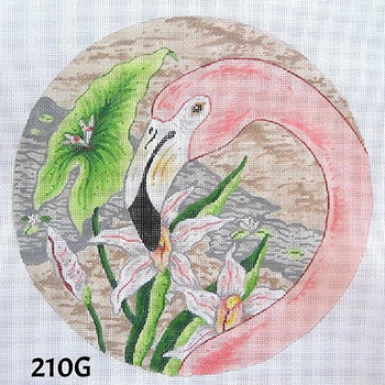 Pillow 210G Flamingo Facing Left/ Lotuses & Cannas- 10" Round on 18 mesh MM Designs