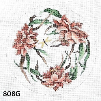 Pillow 808G Rust Lotus Blossoms- 10" Round on 13 mesh MM Designs