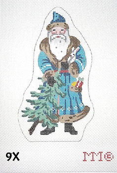 Christmas Victorian Santa 9X Blue Coat, Bunny & Fir Tree 2 1/2" x 5 1/2" 18 Mesh MM Designs 