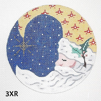 Christmas 4 1/2" Round 18 Mesh 3XR Santa/ Blue Bkgd. & Stars MM Designs