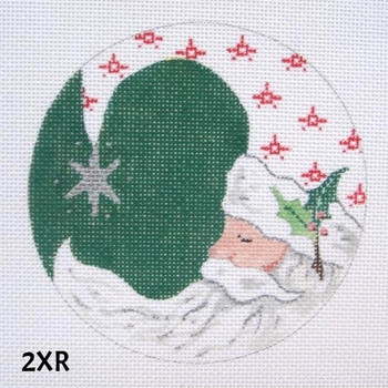 Christmas 4 1/2" Round 18 Mesh 2XR Santa/ Green Bkdg. & Stars MM Designs