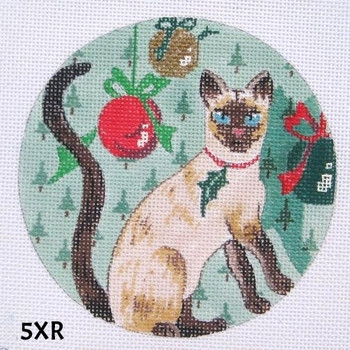 Christmas 4 1/2" Round 18 Mesh 5XR Siamese Cat & Ornaments MM Designs