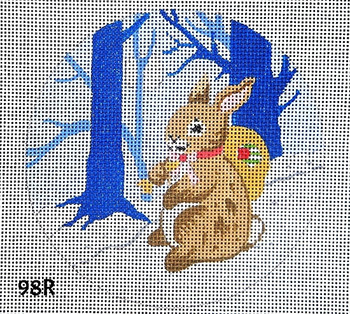 Christmas 4 1/2" Round 98R Two Bunnies & Fir Branch/ Snow Scene 18 Mesh MM Designs