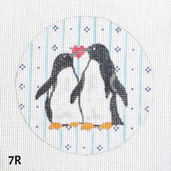 Christmas 4" Round 18 Mesh 7R Two Penguins Holding Heart MM Design