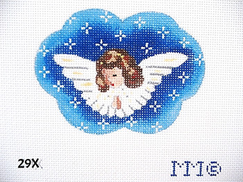 Christmas Shaped 29X Brunette Girl Angel Praying/ Cloud & Stars 3" x 4"  18 Mesh MM Designs