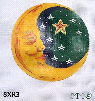 Christmas 4 1/2" Round 18 Mesh 8XR3 Crescent Moon & Stars- Green Bkgd. MM Designs