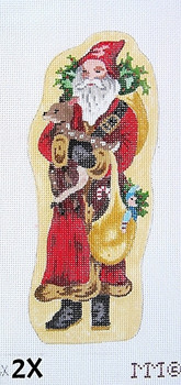 Christmas Standing Santa 2X Holding Fawn & Bag of Gifts 3 1/2" x 7 1/2" 18 Mesh MM Designs