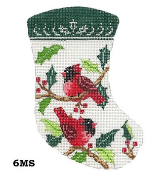 Stocking 4" x 6" 18 Mesh 6MS Cardinals & Holly Leaves MM Designs