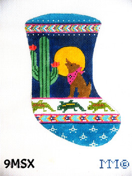 Stocking 9MSX Coyote, Cactus & Full Moon/ Turquoise,Green, Pink 4" x 6" 18 Mesh MM Designs