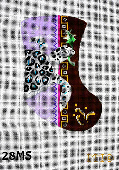 Stocking 4" x 6" 18 Mesh 28MS Sea Turtle Holding Holly Leaf/Lavender & Brown Bkgd. MM Designs