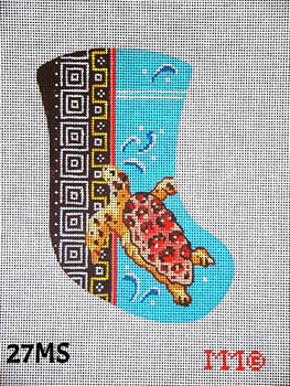 Stocking 4" x 6" 18 Mesh 27MS Sea Turtle/ Mosaic Turquoise & Brown Bkgd. MM Designs