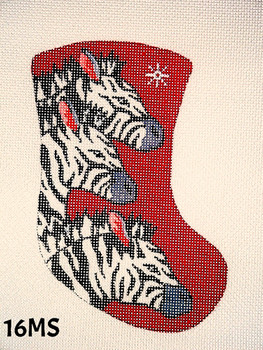 Stocking 4" x 6" 18 Mesh 16MS Three Zebras/ Red Bkgd. MM Designs