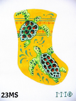 Stocking 4" x 6" 18 Mesh 23MS Two Sea Turtles/ Yellow Bkgd. MM Designs