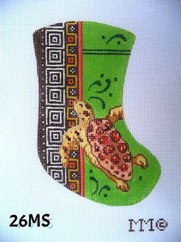 Stocking 4" x 6" 18 Mesh 26MS Sea Turtle/ Mosaic Lime Green & Brown Bkgd. MM Designs