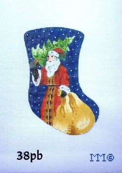 Stocking 4" x 6" 18 Mesh 38PB Santa & Christmas Tree/ Blue Night Bkgd. MM Designs