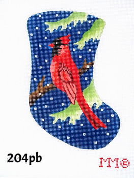 Stocking 4" x 6" 18 Mesh 204PB Cardinal on Fir Branch/ Blue Night & Snowflakes MM Designs