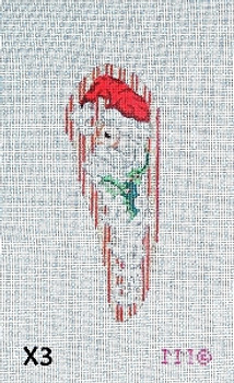 MM Designs X3 Santa/ Red & Gold Striped Bkgd.  2 ½” x 6 ½” 18 Mesh