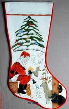 XS-2344 Santa in Forest 13 Mesh 20" Stocking CBK Bettieray Designs