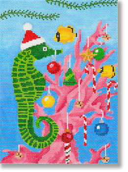 SC-PL 09 Seahorse Decorating for Xmas 18 Mesh 5 x 7" Scott Church Creative