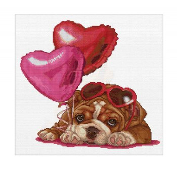 GOK739A Thea Gouverneur Kit Valentine Puppy 12" x 12"; Aida; 16ct 