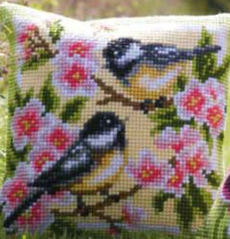 PNV143499  Vervaco Birds & Blossoms Cushion 16" x 16"; Canvas 