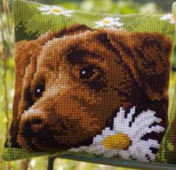 PNV153855 Vervaco Kit Chocolate Labrador Cushion 16" x 16"; Canvas 