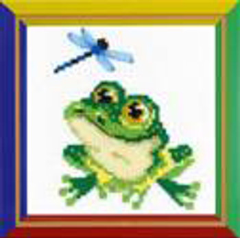 RLHB159 Riolis Cross Stitch Kit Little Frog - Happy Bee 6" x 6"; White Aida; 10ct 