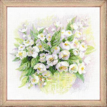 RL1467 Riolis Cross Stitch Kit Watercolour Jasmine 11.75" x 11.75"; Aida; 14ct