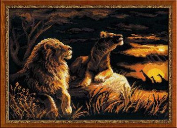 RL1142 Riolis Cross Stitch Kit Lions in the Savannah 16" x 12"; Aida; 14ct 