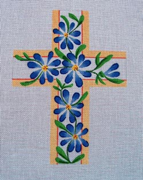 Ann Wheat Pace 101l Large Cross 18 Mesh 6.75"x 9" Blue Floral With Beige