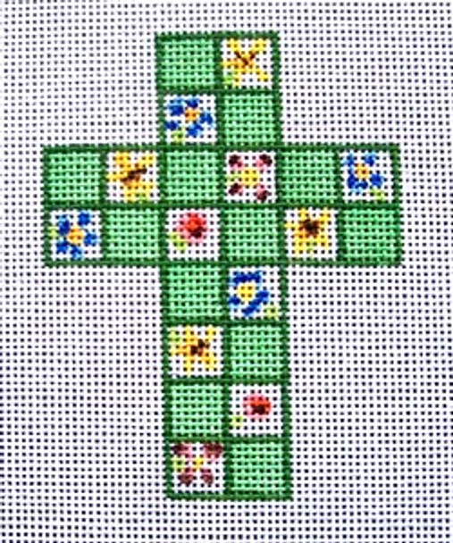 Ann Wheat Pace 102X Small Cross 18 Mesh 2.5" x 3.5" Flowers On Green Squares