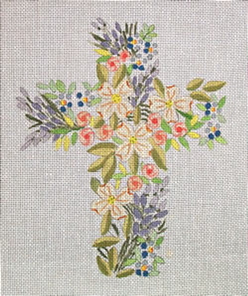 Ann Wheat Pace 104B 18 Mesh 6" x 8" Dogwood, Roses, and Forget-me-nots Cross