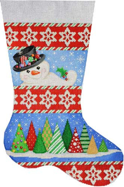 CS-294 Snowman/Trees Stocking  14 x 22 13 Mesh Associated Talents 