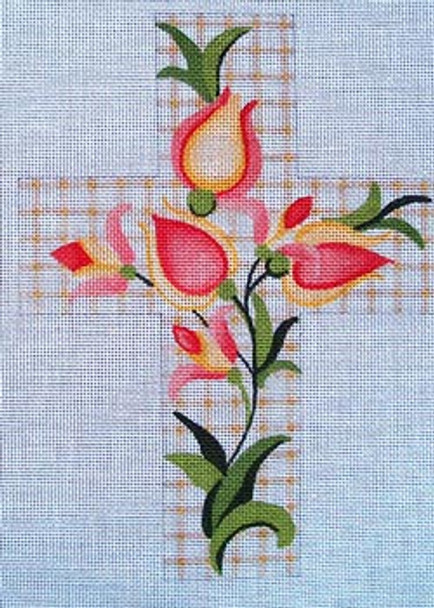 Ann Wheat Pace 101AF Large Cross 18 Mesh 6.75"x 9"` Crewel Floral With Stitch Guide