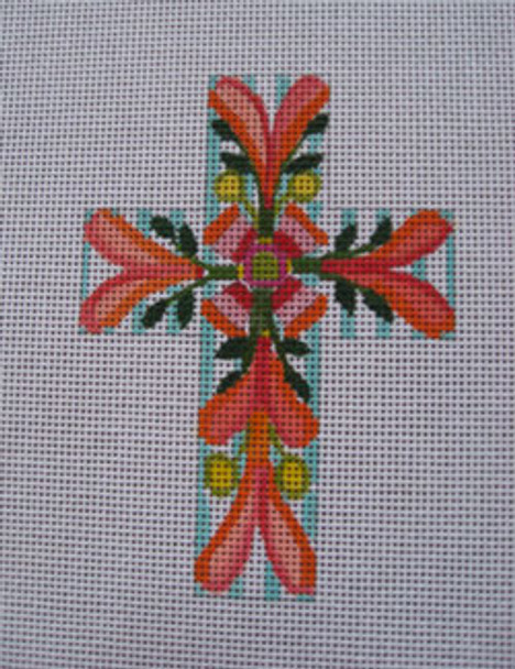 Ann Wheat Pace 106A 13 Mesh 4"x 5.5" Cross Orange Floral 