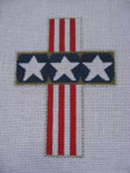 Ann Wheat Pace 106E 13 Mesh 4"x 5.5" Cross Stars And Stripes Cross