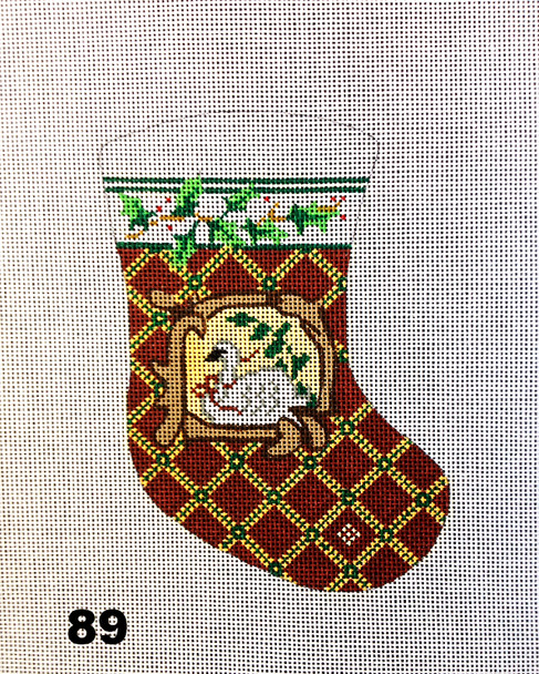 Stocking 89 Swan & Holly/ Burgundy & Gold Bkgd. 4" x 6" 18 Mesh MM Designs