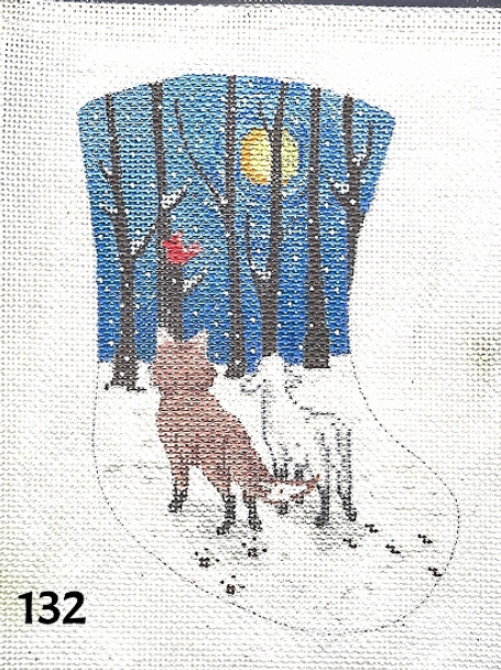 MM Designs Mini Stocking 132 4" x 6" 18 Mesh Fox & Lamb Looking at Moon Together