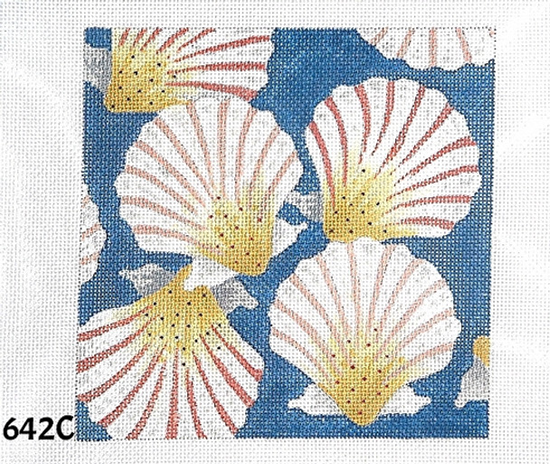 Miniature 642C Scallop Shells/ Blue Bkgd.- 6 x 6 on 18 mesh MM Designs