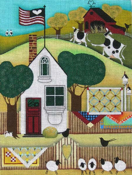 EWE-471 Quilts On Fence@Blakely Wlson 9 1/8 x 12 18 Mesh Ewe And Ewe 