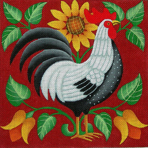 EWE-318 Folk Rooster@Stephanie Stouffer/Ruth Levison Designs 8 x 8 18 Mesh Ewe And Ewe  