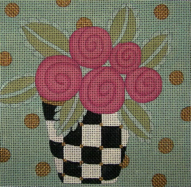 EWE-369KB Flowers in Checkered Vase 8 x 8  13 Mesh Ewe And Ewe 