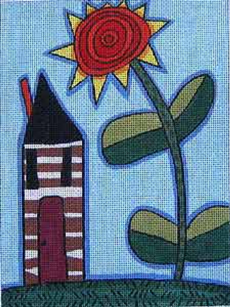 Maggie & Co. M-799 House & Sunflower  © Frank Bielec 6 x 8 18M With Stitch Guide