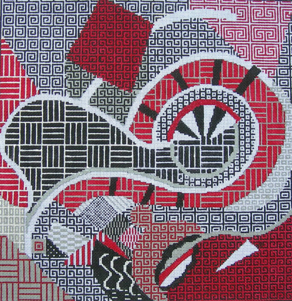 Maggie & Co. M-1760B Gee's Geometric Red @ GeeWorks 12 x 12" 18 Mesh