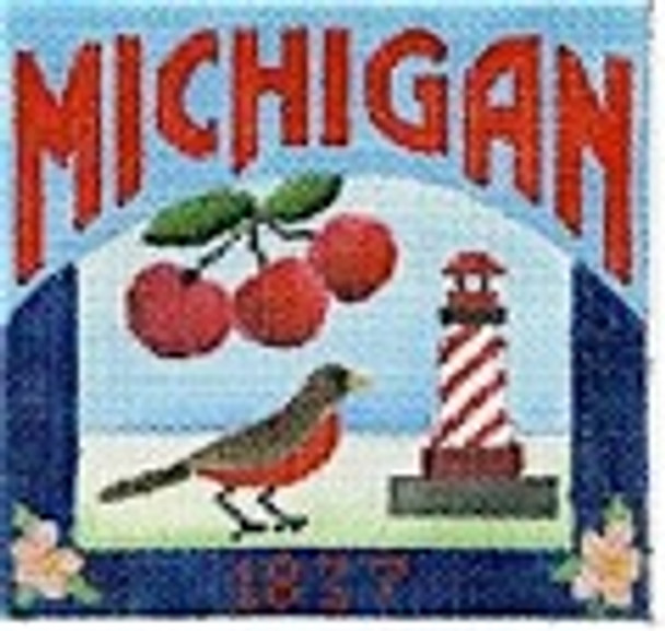 DD-325 Michigan Postcard DENISE DeRUSHA DESIGNS 4 1/2 x 4 1/2 18 Mesh