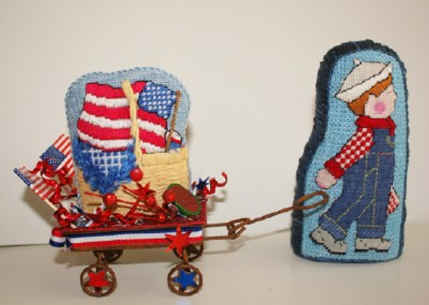 MMW4 Cheryl Schaeffer And Annie Lee Designs Boy w/ picnic basket 18 Mesh Fourth Of July Wagon included