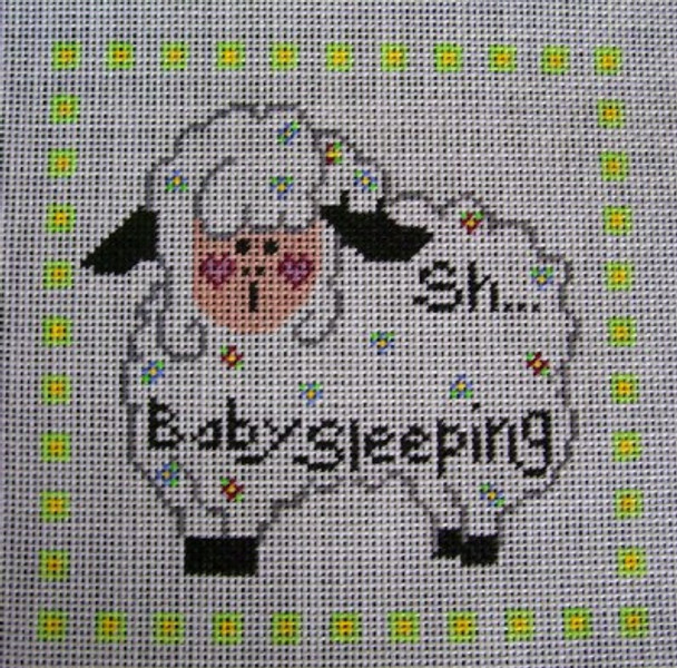 CBA9 Cheryl Schaeffer And Annie Lee Designs 6.5 x 6.5   13 Mesh Shh! Sheep With Border