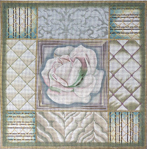 1061 White And Green Rose Collage 15 x 15 13  Mesh Lani Enterprises