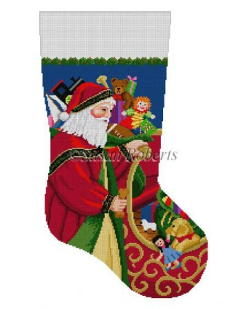 0135 Santa At Sleigh Stocking #13 Mesh 19" h Susan Roberts Needlepoint 